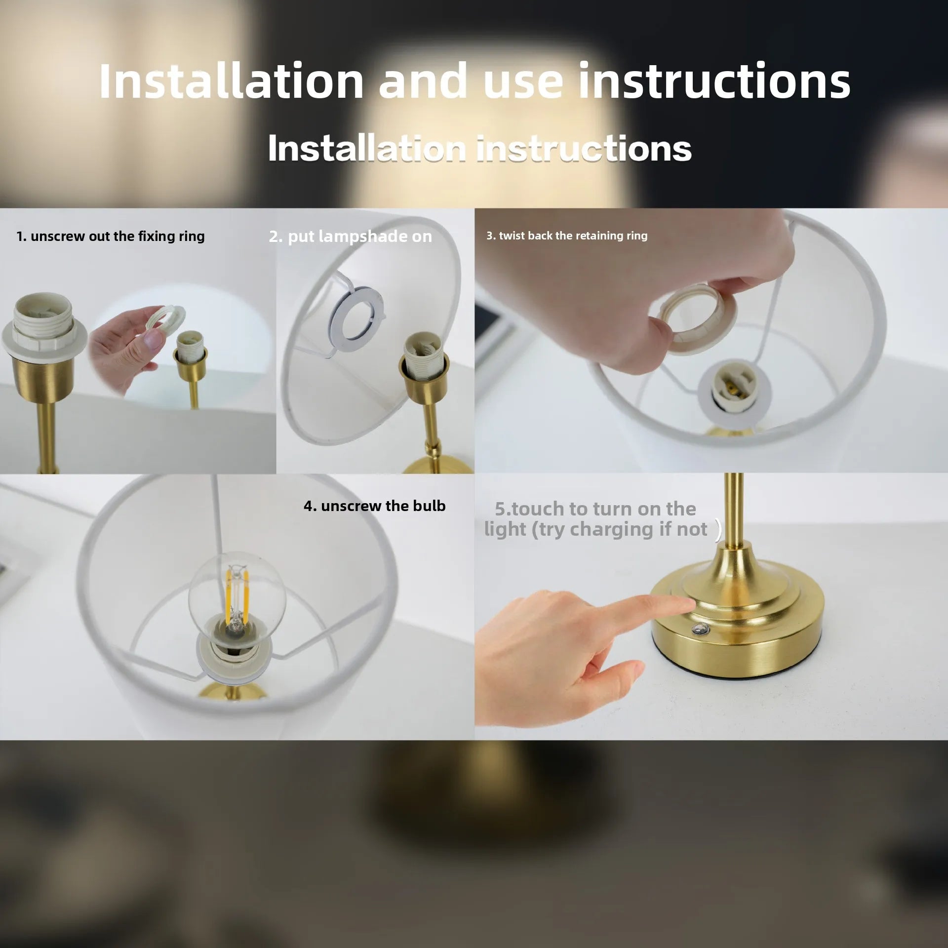 Stylish LED Gold Table Lamp with Fabric Shade for Home & Office