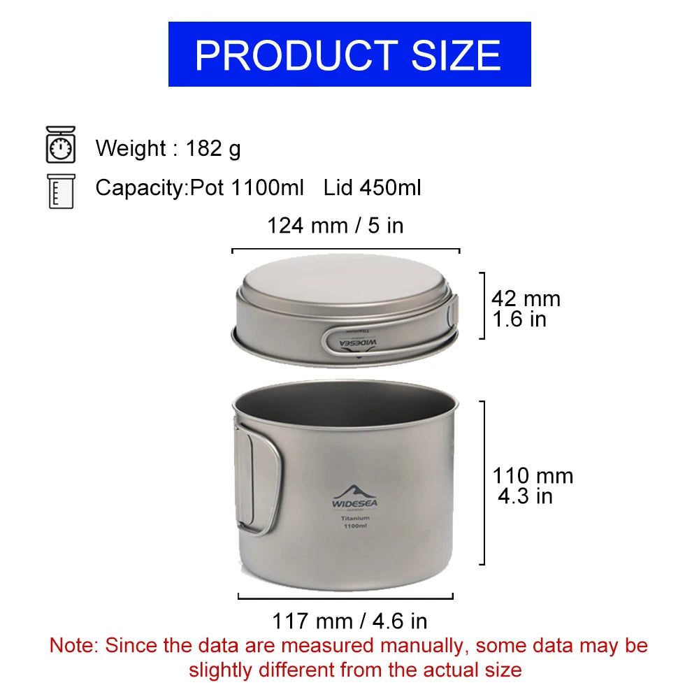 Widesea Ultralight Titanium Camping Pot 1100ml - Portable Outdoor Cookware