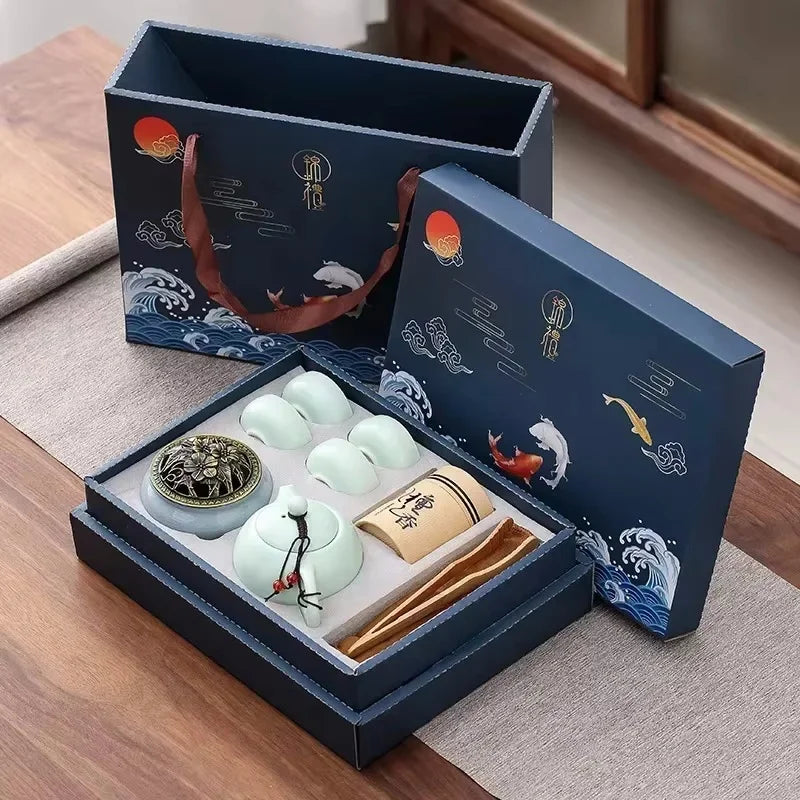 Ceramic Kungfu Tea Set with Incense Burner – Complete Gift Box