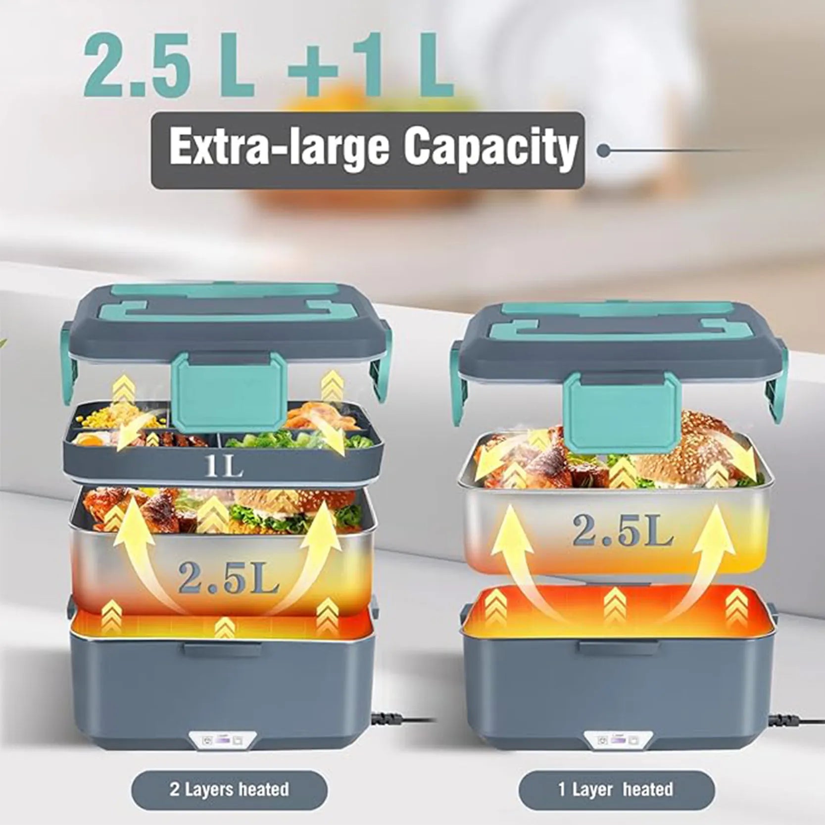 TINSOL 3.5L Electric Heated Lunch Box - Fast Heating for Meals on the Go