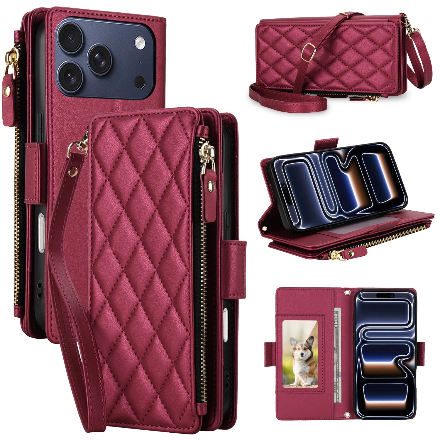 Stylish Leather Crossbody Wallet Case for iPhone 12-17 Series