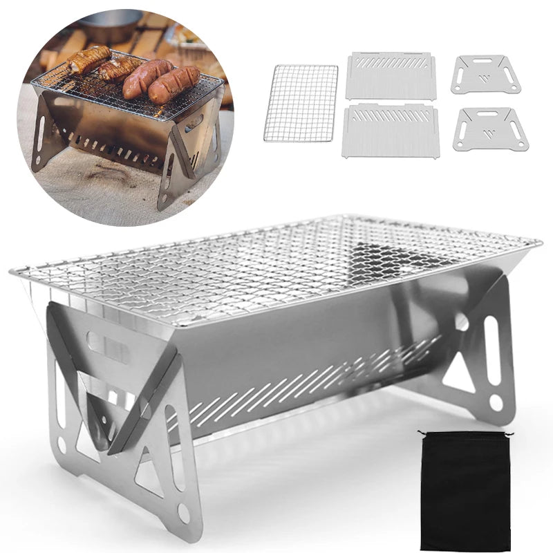 Portable Stainless Steel Folding BBQ Grill for Outdoor Cooking