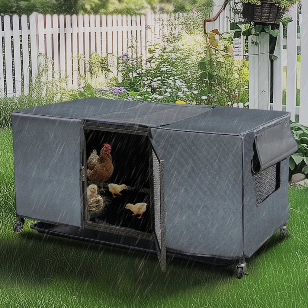 Heavy Duty Metal Chicken Coop with Waterproof Cover & Rolling Wheels
