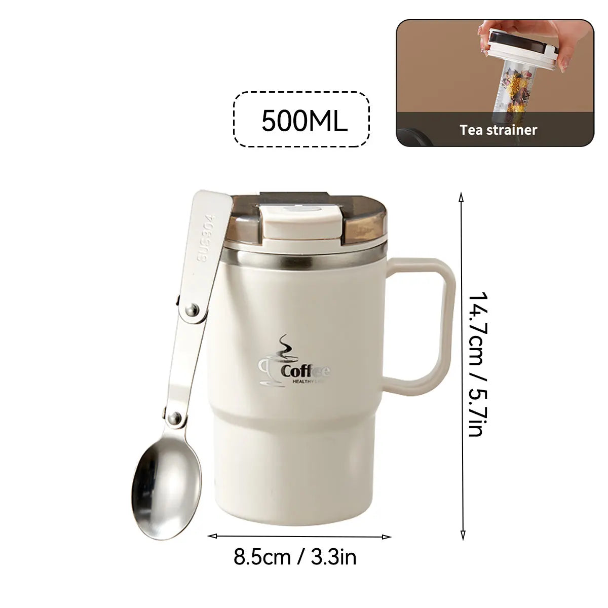 Double-Layer Insulated Stainless Steel Coffee Cup & Spoon