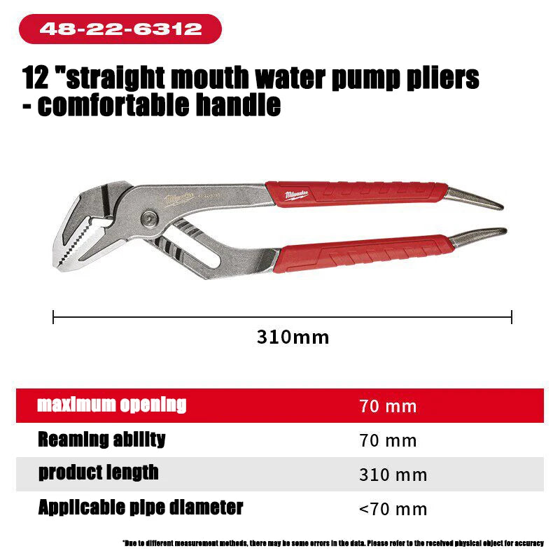 Milwaukee 12" Straight Water Pump Pliers - Comfort Grip & Durable