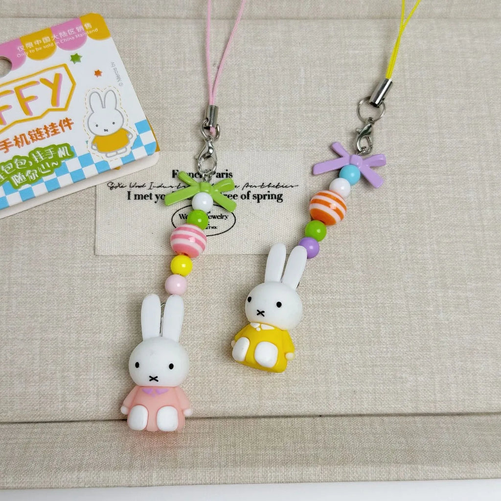 Kawaii Miffy Keychain - Cute Cartoon Rabbit with Bow for Girls