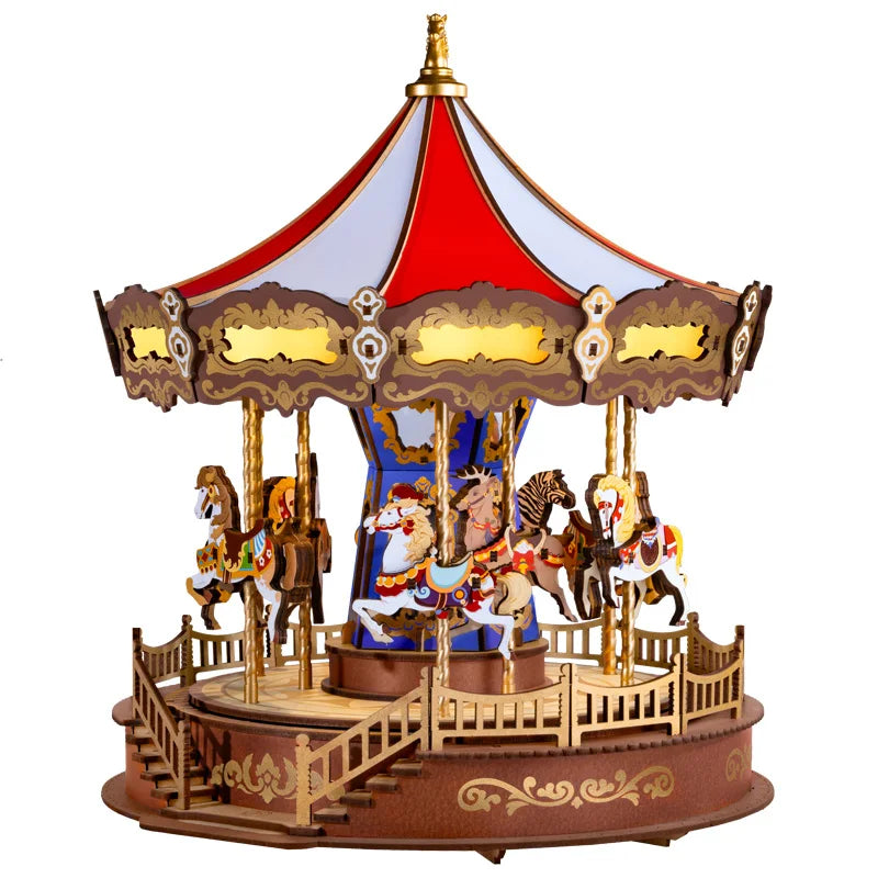 Robotime Classic Carousel Music Box - Easy Assemble 3D Wooden Puzzle