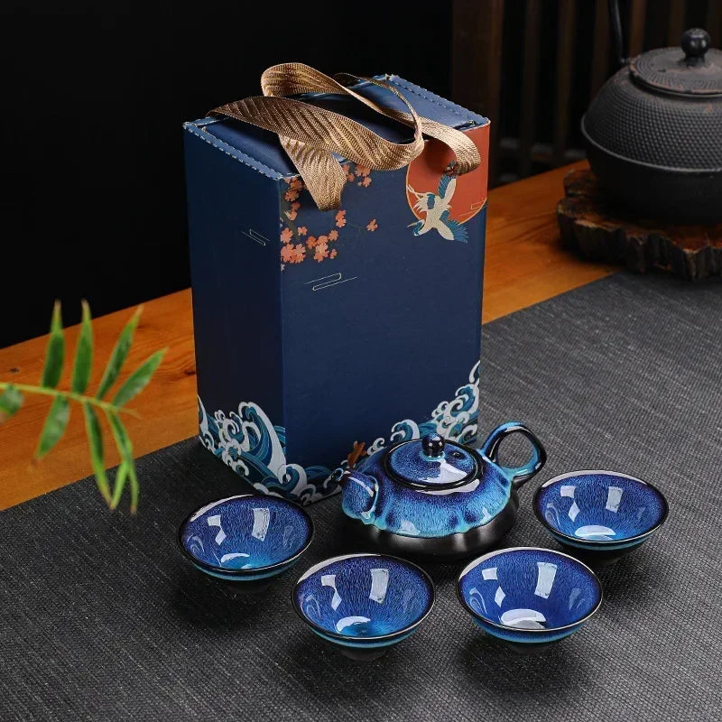 Elegant Handmade Ceramic Tea Set - Teapot & 4 Cups for Kungfu Tea
