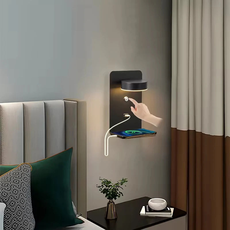 Modern LED Wall Lamp with USB Charging - Stylish Bedroom Night Light