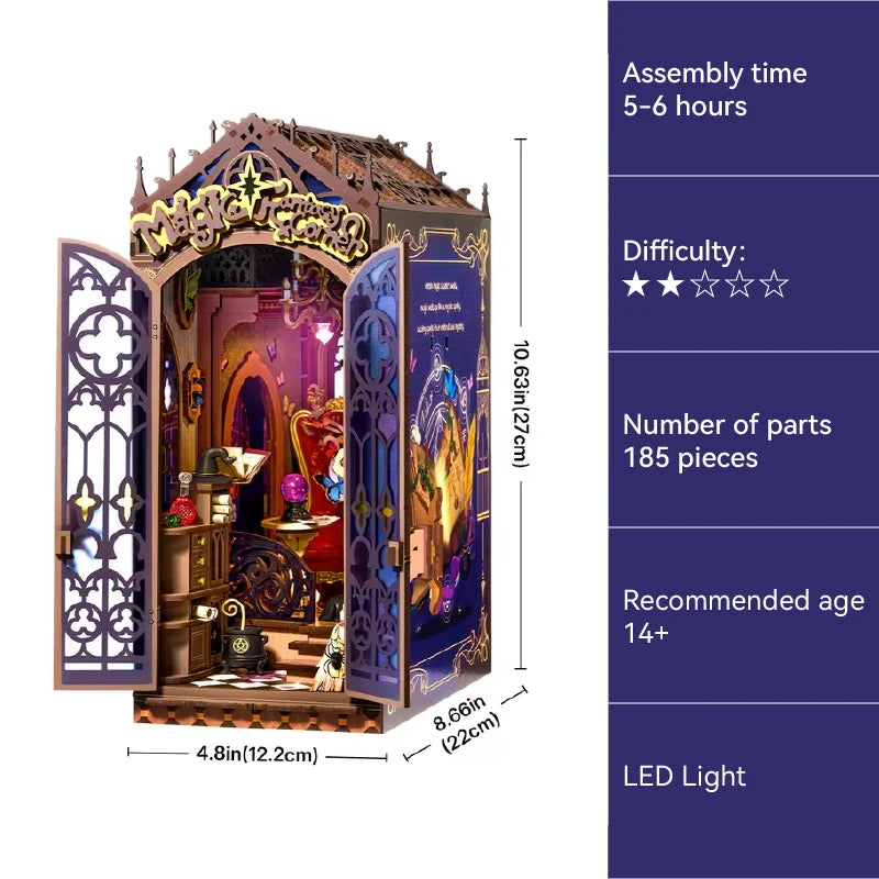 DIY 3D Wooden Book Nook Puzzle Kit with Lights for Creative Crafting