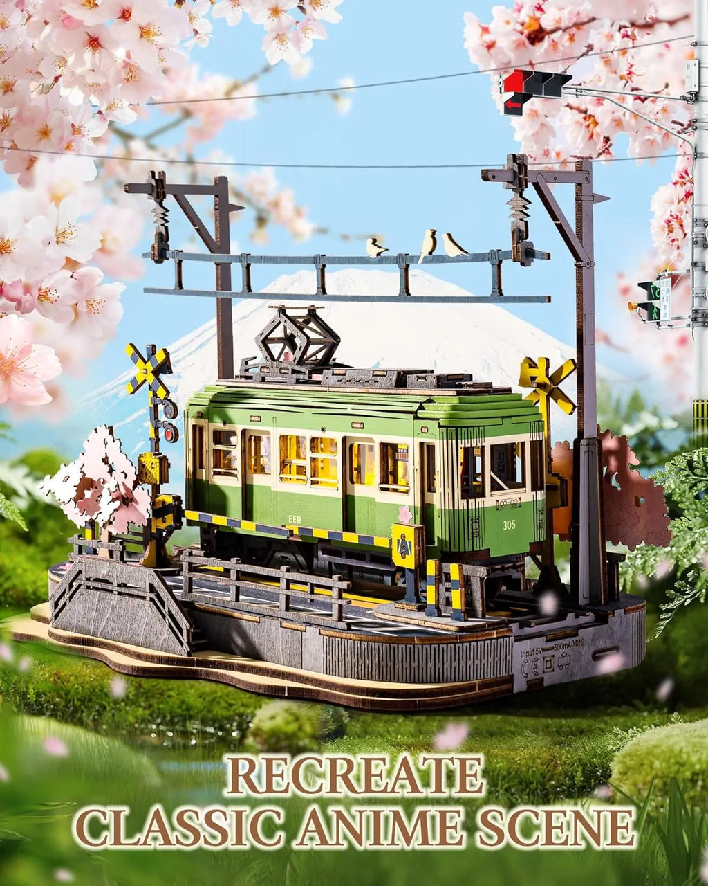 Robotime Sakura Journey Tram 3D Wooden Puzzle with LED Lights