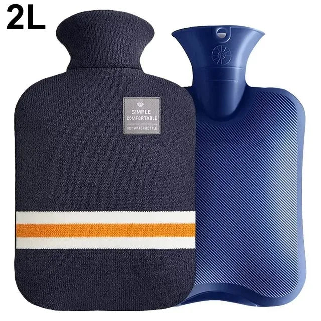 Durable Hot Water Bottle with Knitted Cover for Pain Relief - 1L/2L