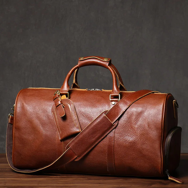 Large Capacity Travel Duffel Bag - Durable Genuine Leather Luggage