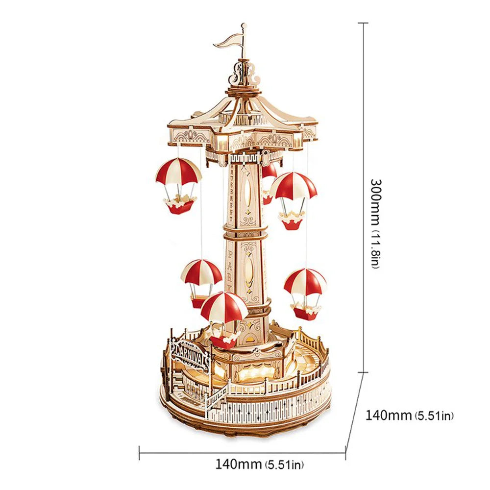 Robotime ROKR Magical Parachute Tower DIY Music Box - 3D Wood Puzzle