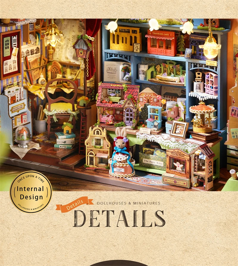 DIY Fairy-Tale Wonderhouse Wooden Miniature Dollhouse Kit with Furniture