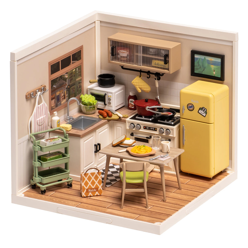 Robotime 3D Puzzle Happy Meals Kitchen DIY Miniature House Kit