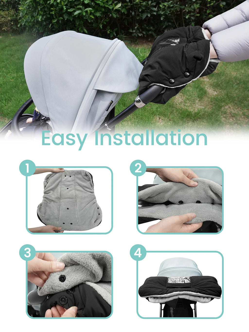 Winter Baby Stroller Hand Muff - Waterproof Plush Gloves with Touch Pocket