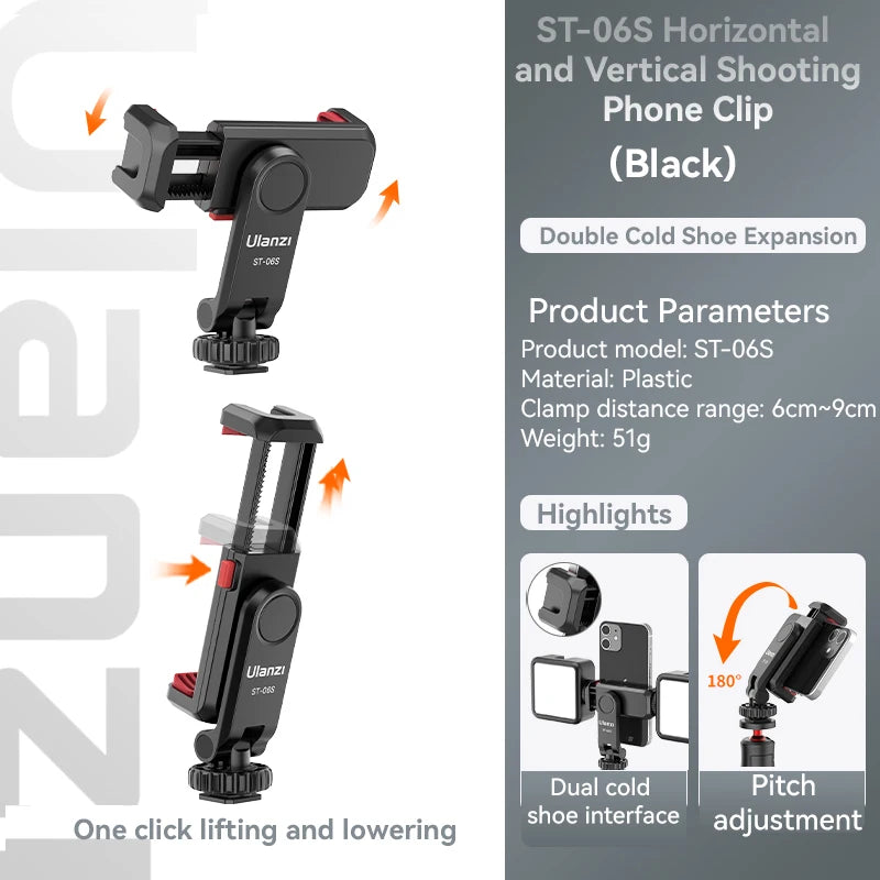 Ulanzi ST-06S Phone Holder Clamp for Horizontal & Vertical Shooting