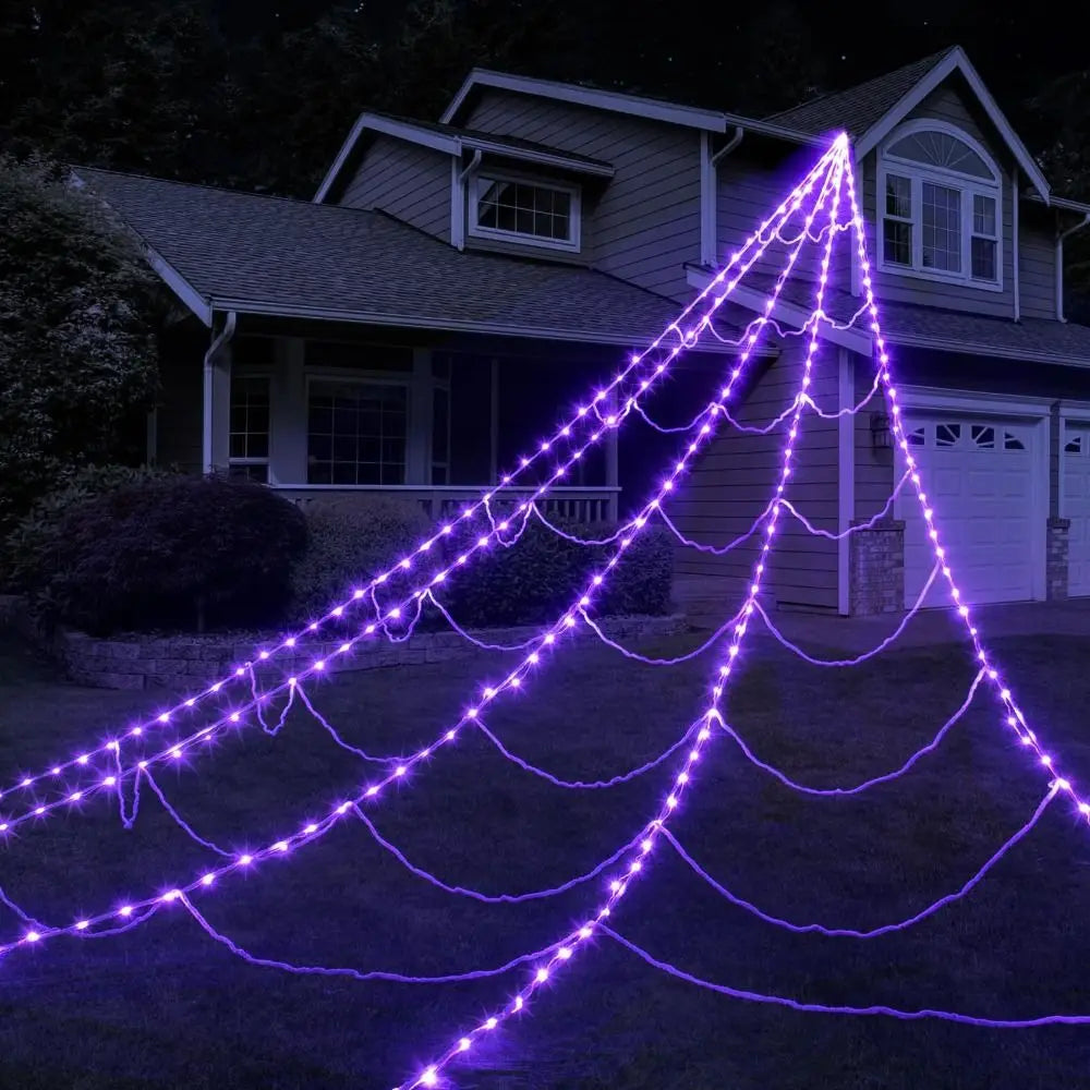 8 Modes Waterproof LED Spider Web Lights for Halloween Decor