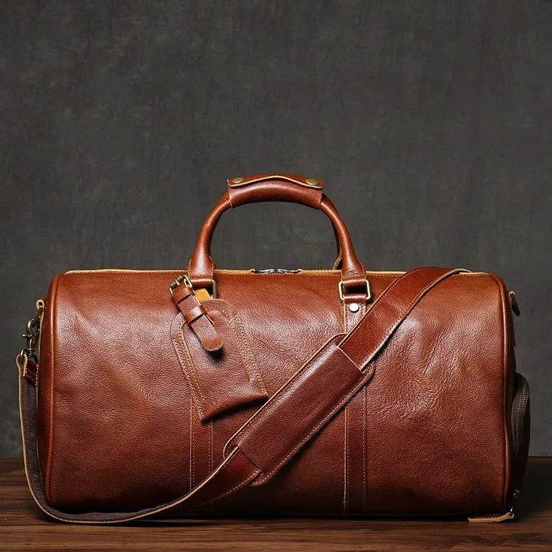 Large Capacity Travel Duffel Bag - Durable Genuine Leather Luggage
