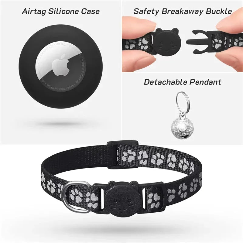 Reflective Cat Collar for Apple Airtag with Safety Buckle & Bell