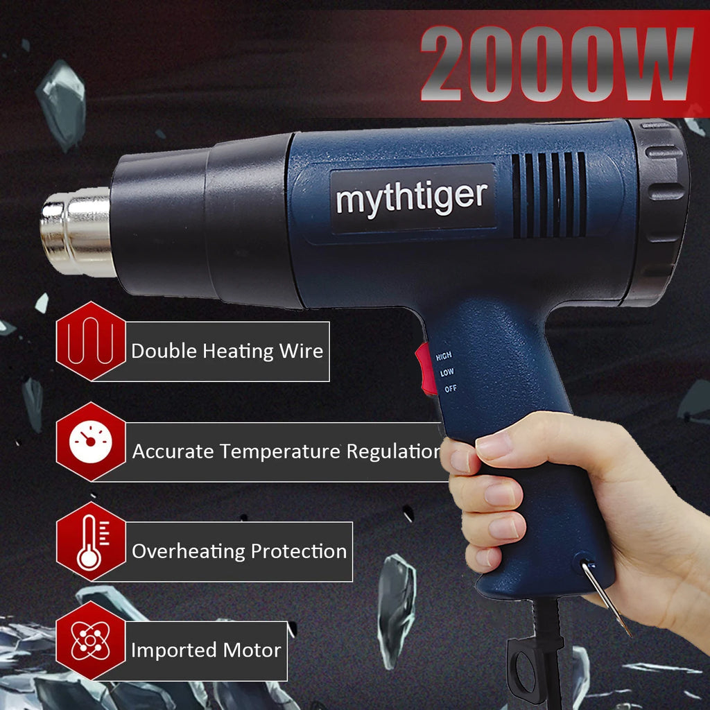 2000W Digital LCD Heat Gun - Industrial Hot Air Gun for DIY & Crafts