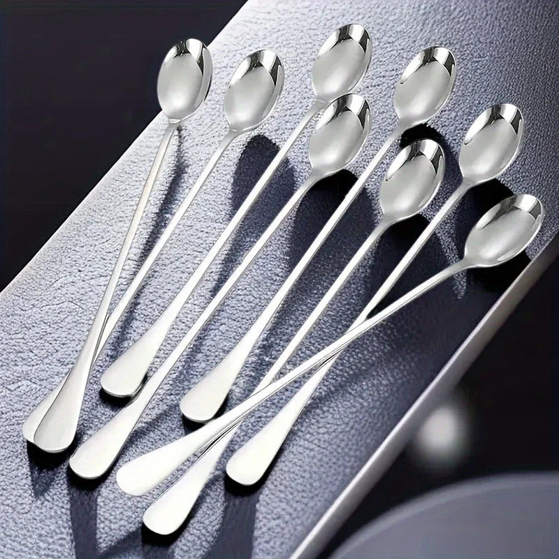 6-Piece Stainless Steel Long-Handled Spoon Set for Ice Cream & Coffee