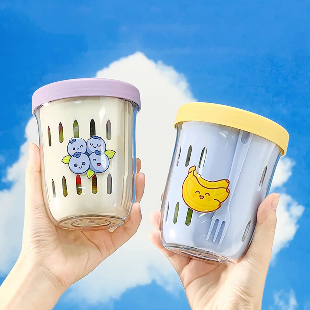 Double-Layer Cartoon Salad Cup - Ideal for Kids & Students