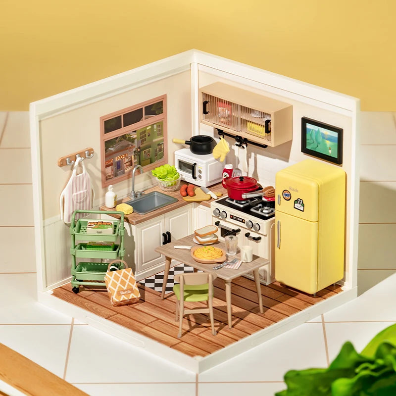 Robotime 3D Puzzle Happy Meals Kitchen DIY Miniature House Kit