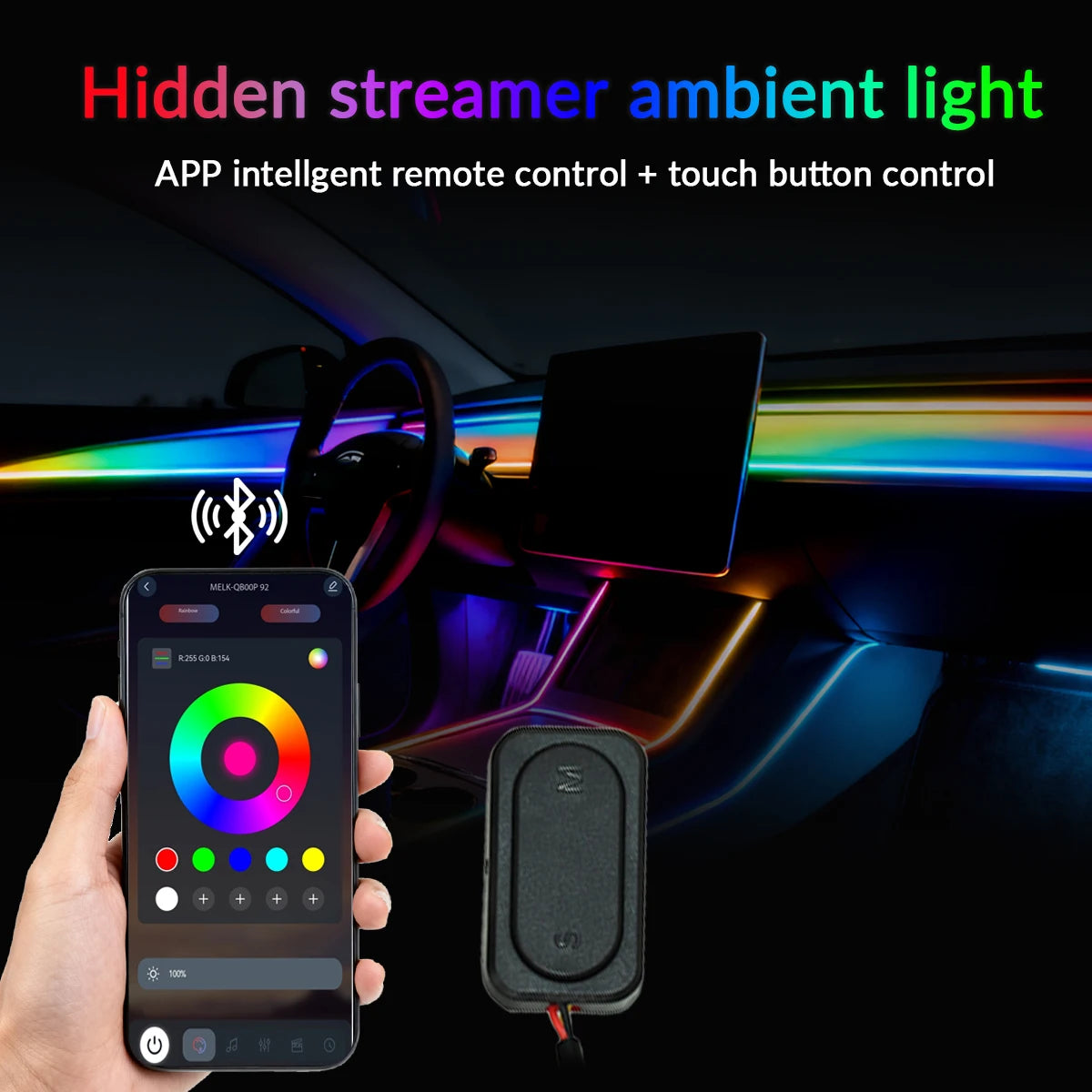 App-Controlled RGB LED Strip Lights for Car Interiors