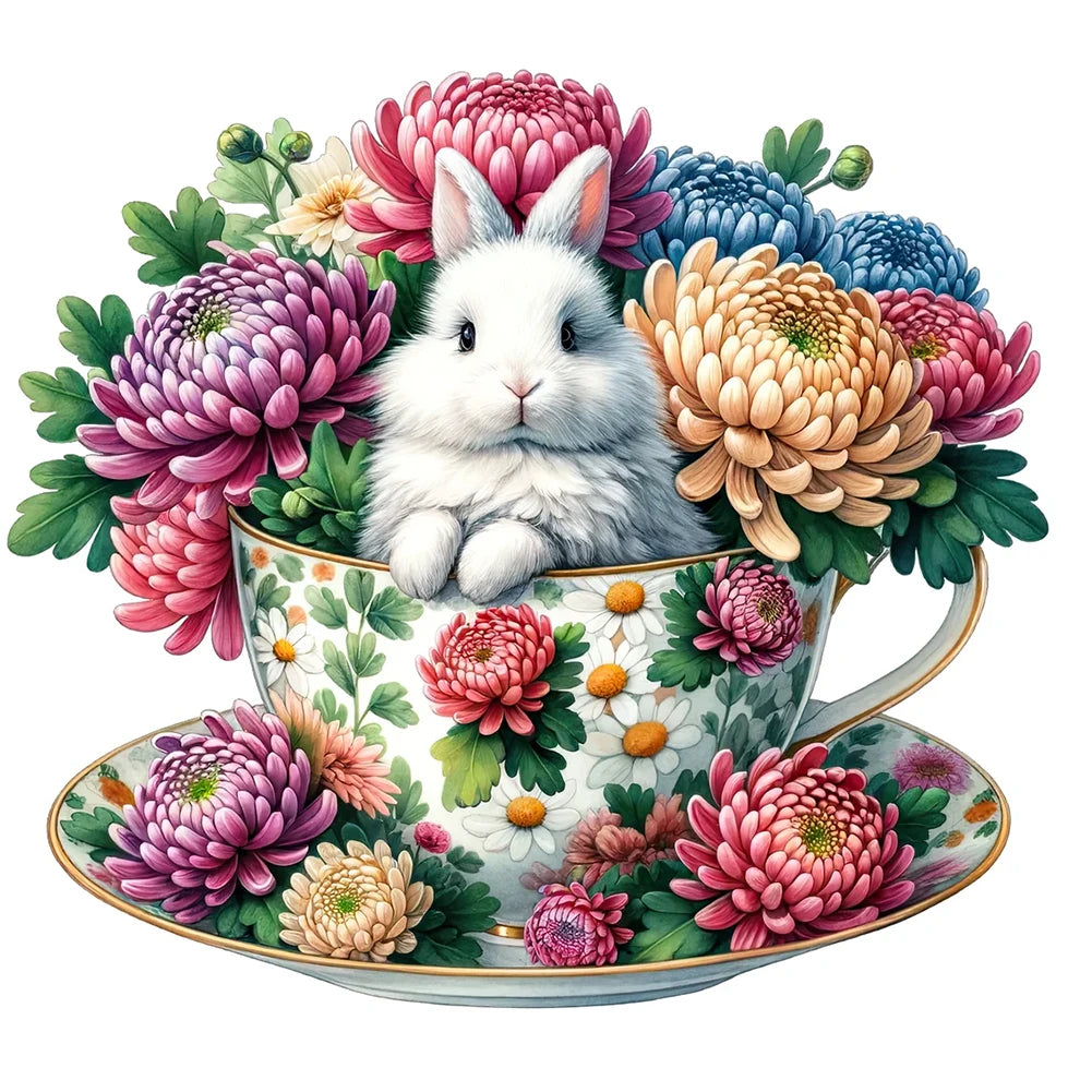 5D DIY Round Diamond Painting Kit - Rabbit and Floral Designs