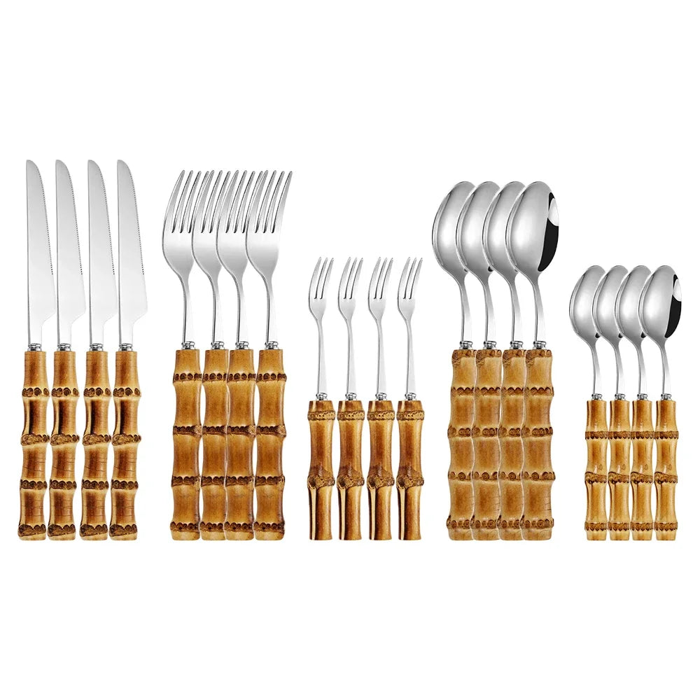 20-Piece Bamboo & Stainless Steel Tableware Set - Eco-Friendly Dining
