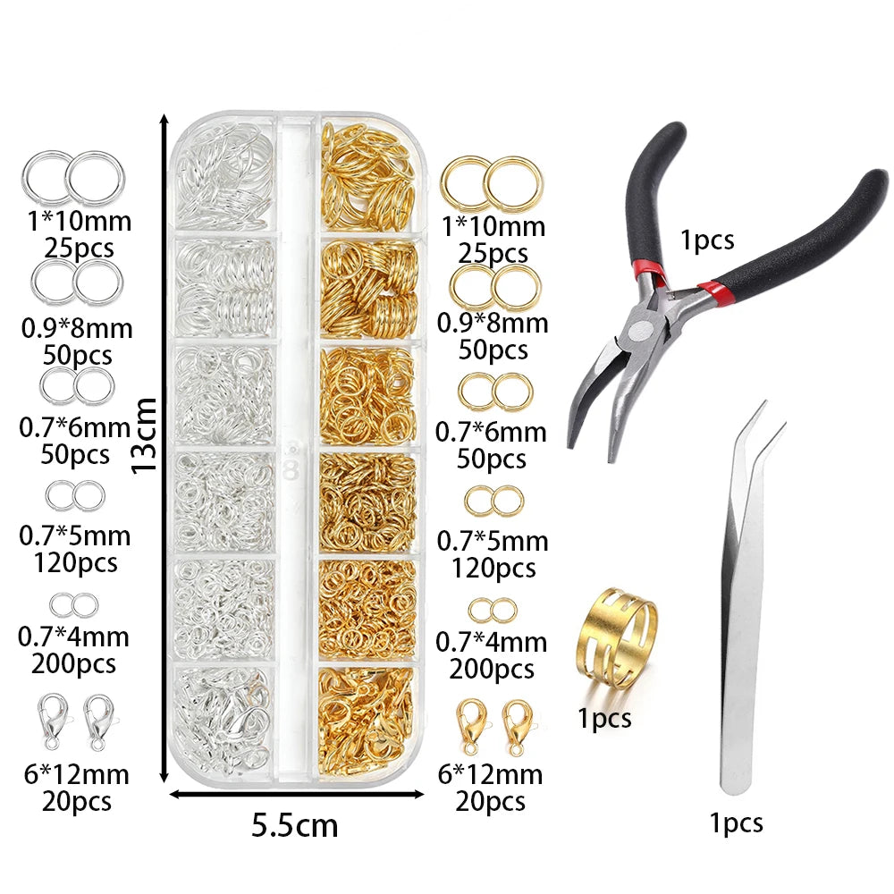 Jewelry Findings Kit with Zinc Alloy Jump Rings & Lobster Clasps