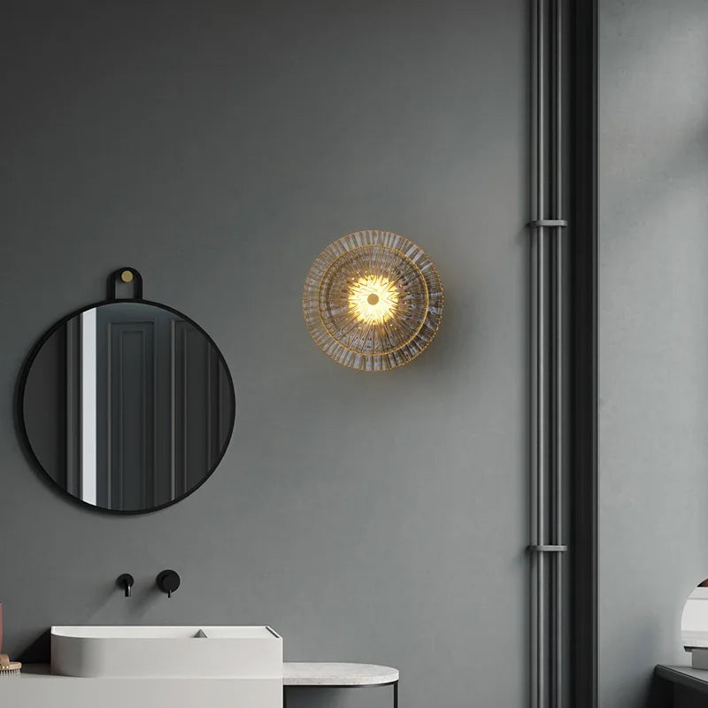 Modern LED Wall Lamp with Amber Glass Shade - Stylish Copper Lighting