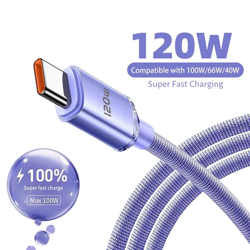 120W USB Type-C Fast Charging Cable for Samsung, Xiaomi, & More