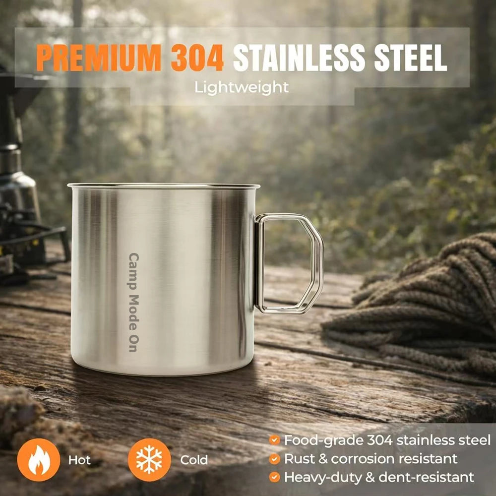 Lightweight Stainless Steel Camping Mug Set - 3 Stackable Cups with Mesh Bag