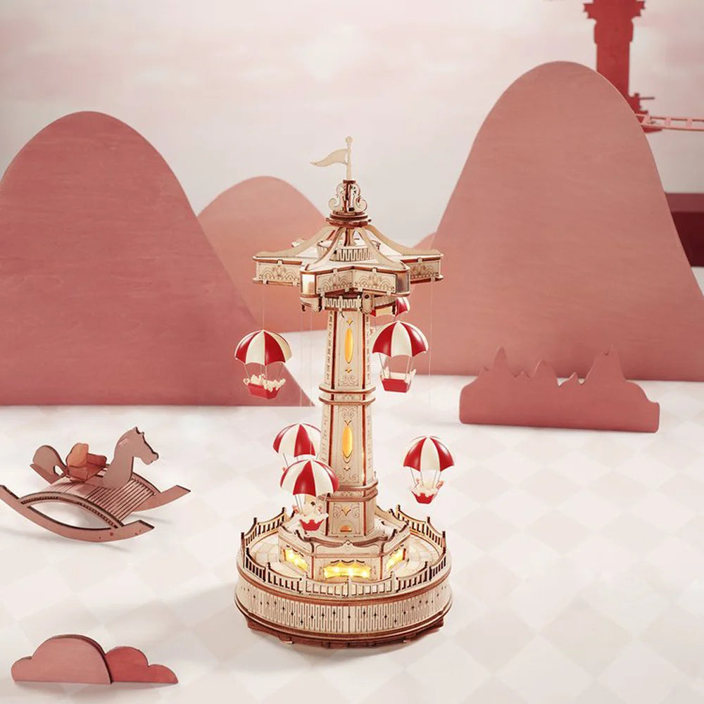 Robotime ROKR Magical Parachute Tower DIY Music Box - 3D Wood Puzzle