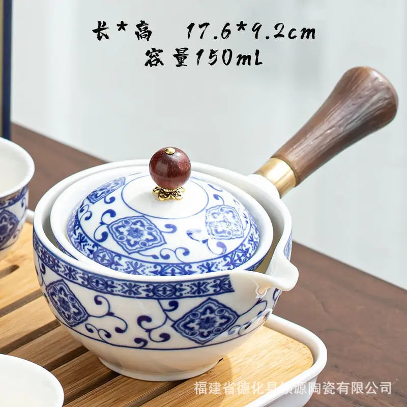 Portable 4-Piece Gongfu Tea Set with Rotating Teapot - Perfect Travel Gift