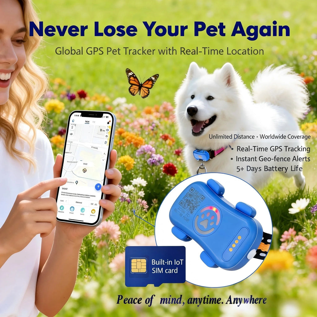 GPS Pet Tracker - Real-Time Location & Unlimited Distance Tracking