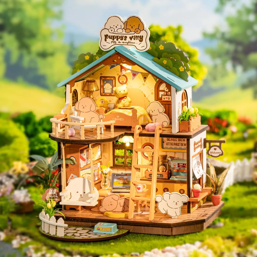 Robotime DIY Puppy Cozy Villa Miniature House Kit for All Ages