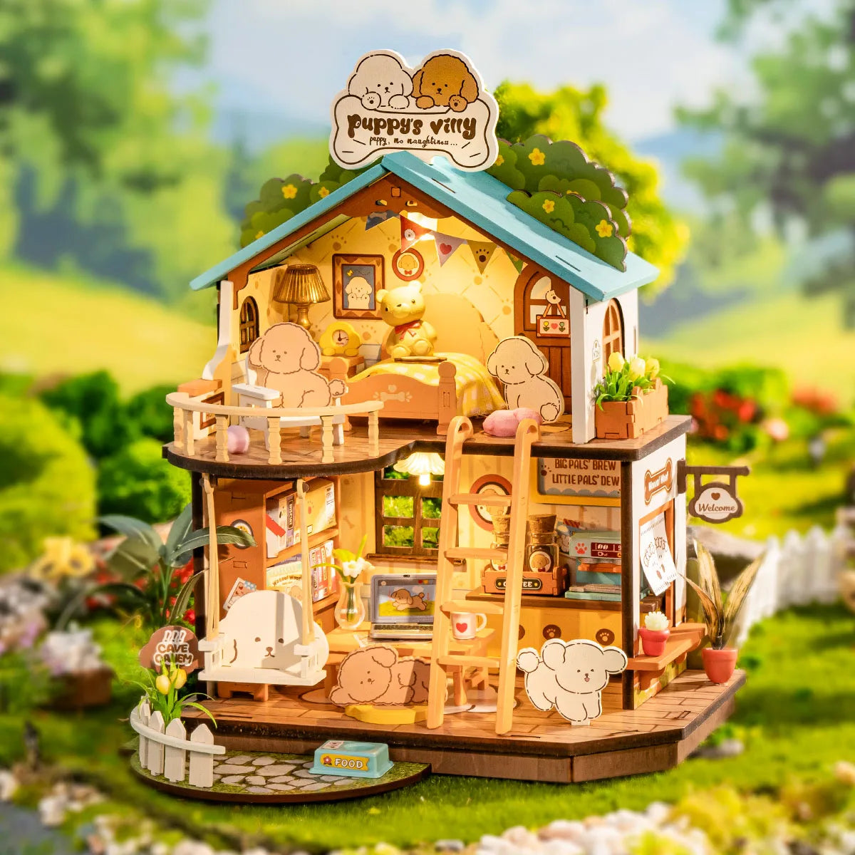 Robotime DIY Puppy Cozy Villa Miniature House Kit for All Ages