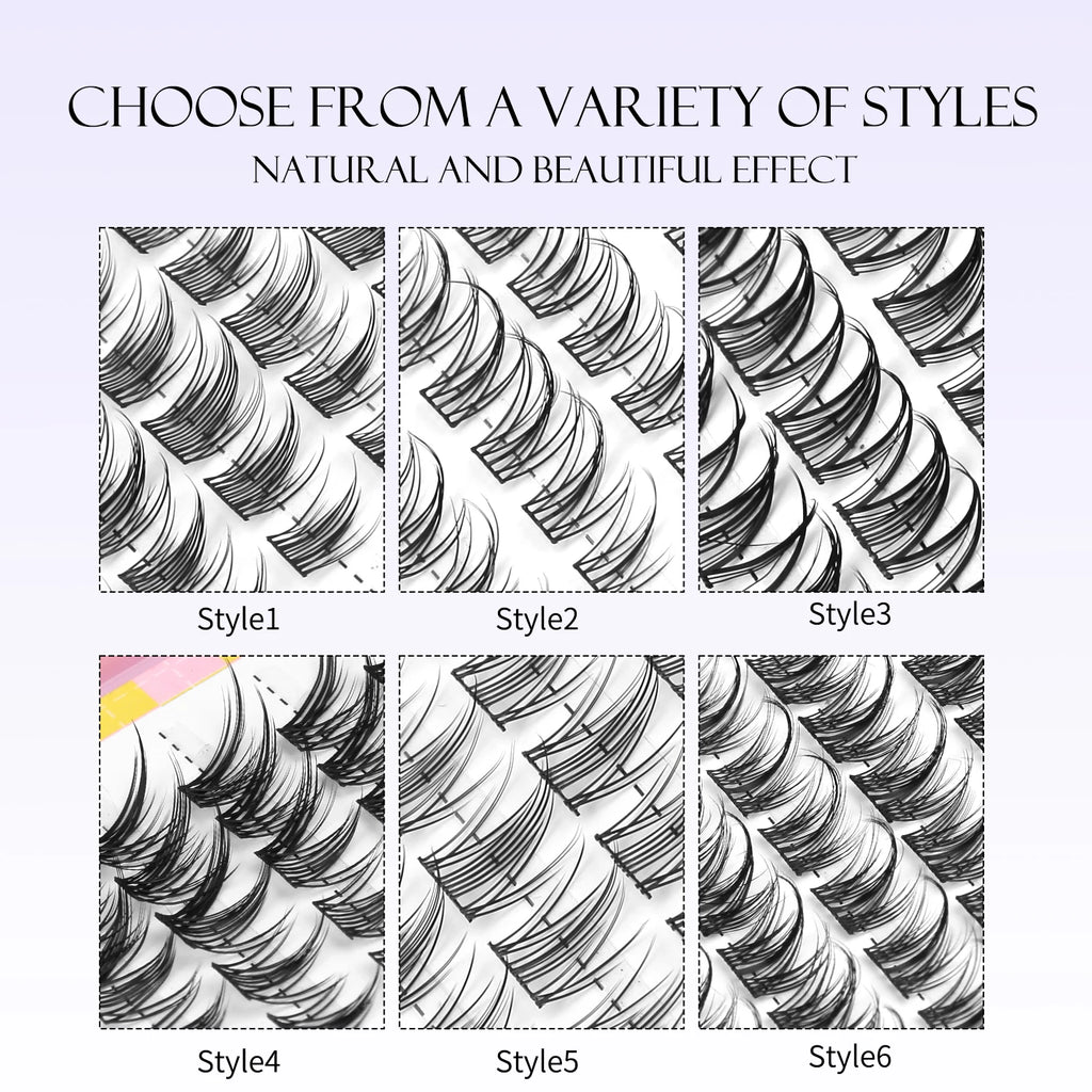 GROINNEYA Natural Cluster Lashes - 320 Pcs Volume Mixed Tray