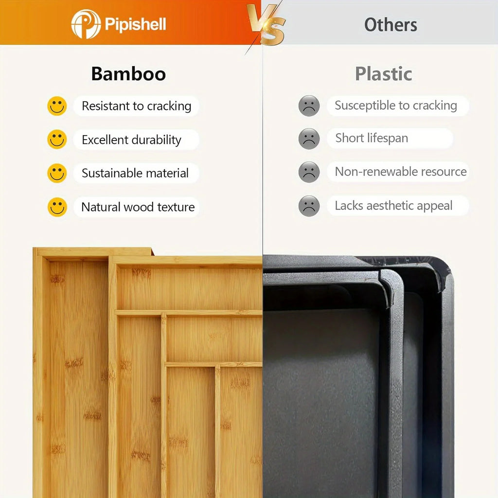 Eco-Friendly Adjustable Bamboo Drawer Organizer for Kitchen & Home