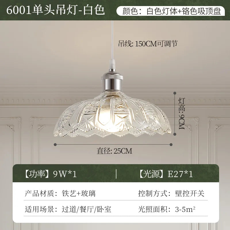 Vintage Green Glass LED Pendant Light - Adjustable Floral Design