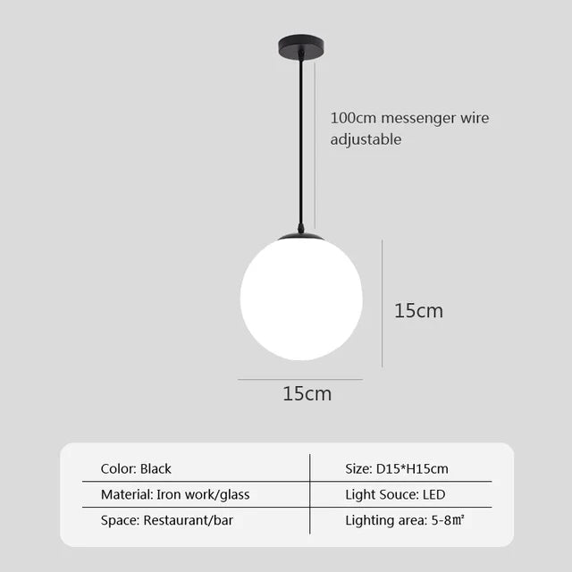 Modern Nordic Glass Ball Pendant Light - Elegant Brass & Black Design