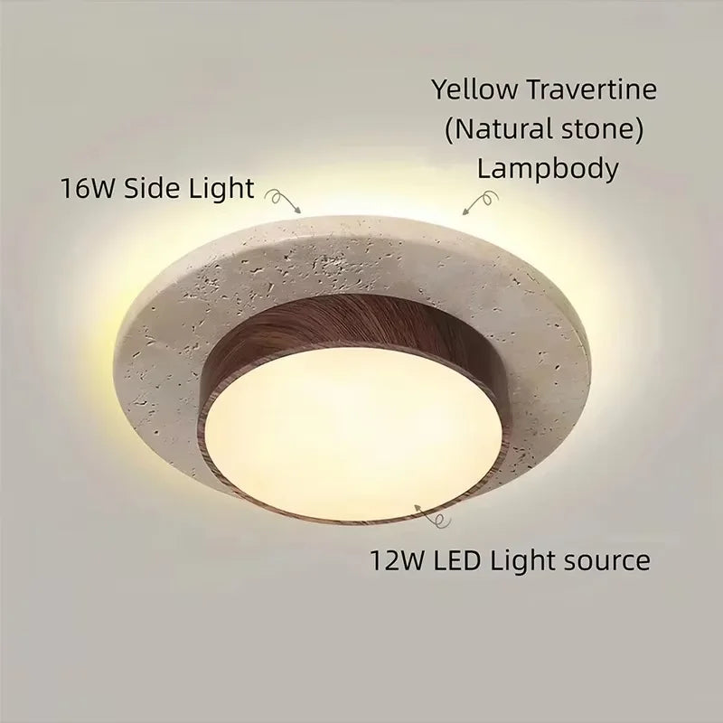 Wabi Sabi Travertine LED Ceiling Lamp - Retro Natural Stone Beauty