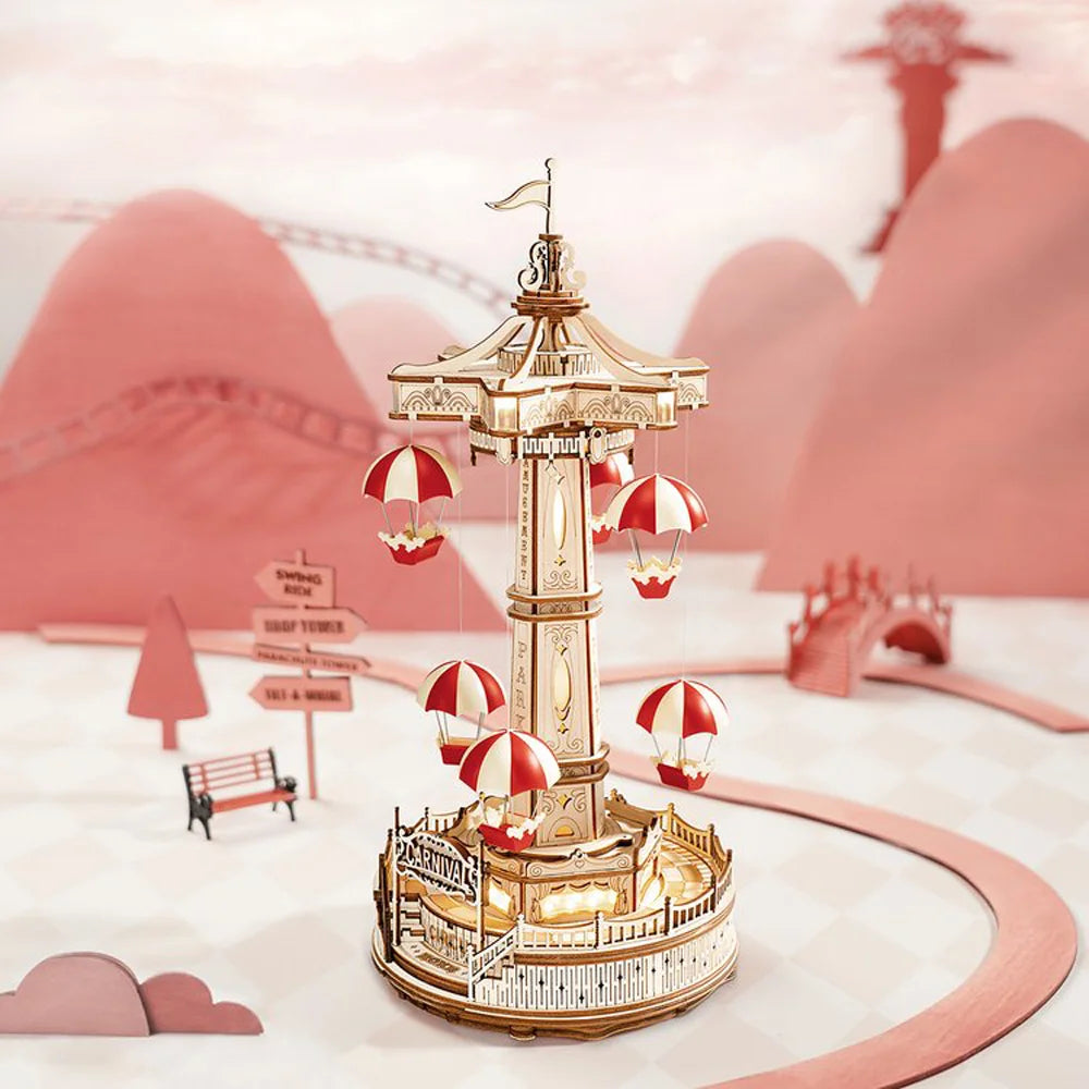 Robotime ROKR Magical Parachute Tower DIY Music Box - 3D Wood Puzzle