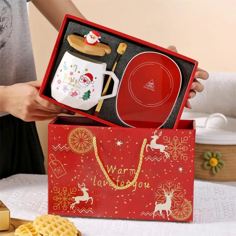 Festive Ceramic Mug Gift Set with Lid & Spoon - Perfect Christmas Present