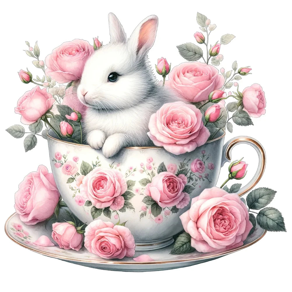 5D DIY Round Diamond Painting Kit - Rabbit and Floral Designs
