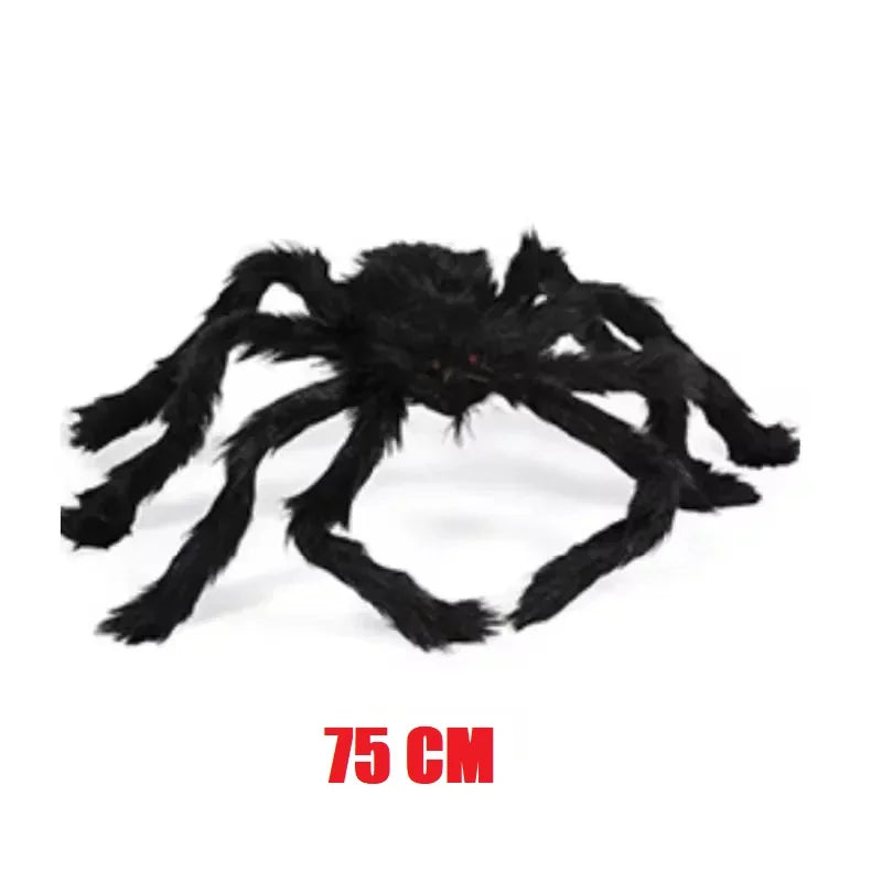 Giant Black Plush Spider Halloween Decoration - Realistic Party Prop